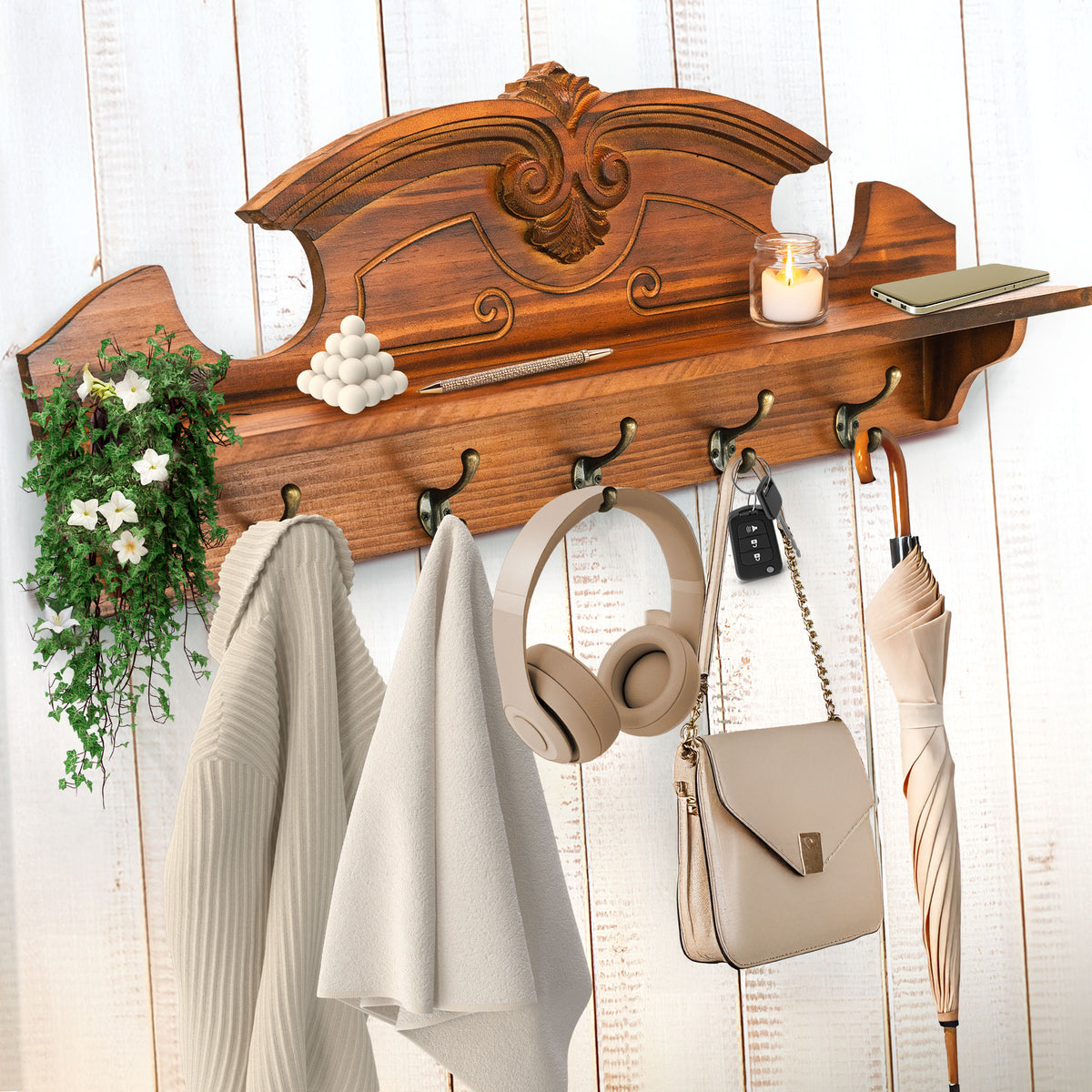 thumbnail image 2 of 25-Pack Vintage Bronze Metal Wall Mounted Hooks - Single Robe Coat Holder With Screws 2 of 3