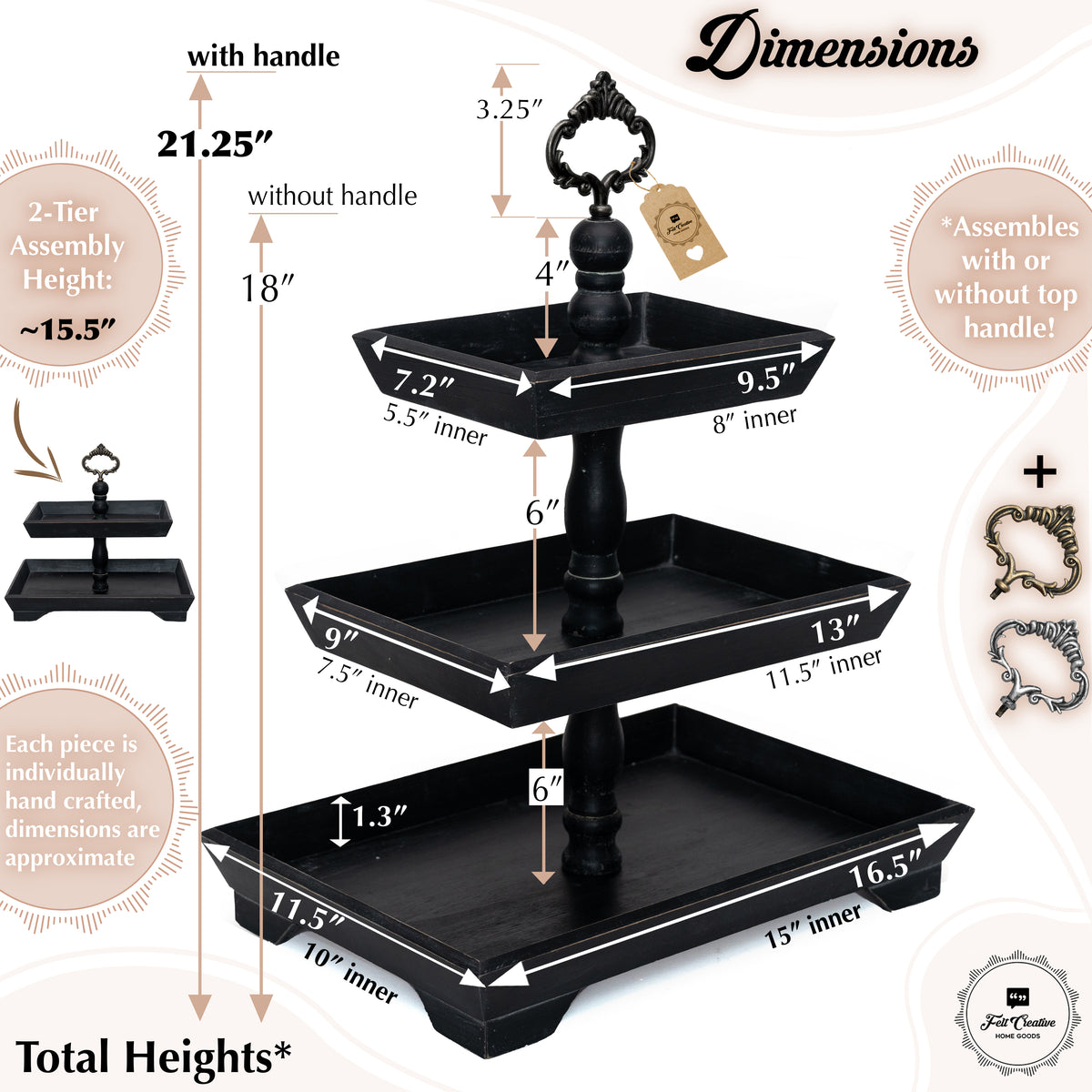 3-in-1 Rustic Black Rectangle Wooden Tiered Tray – Felt Creative Home Goods