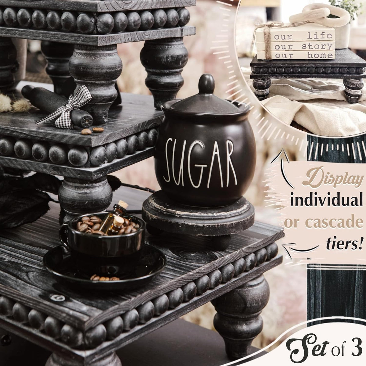 Decorative Black Woodgrain Risers - Set of 3 – Felt Creative Home Goods