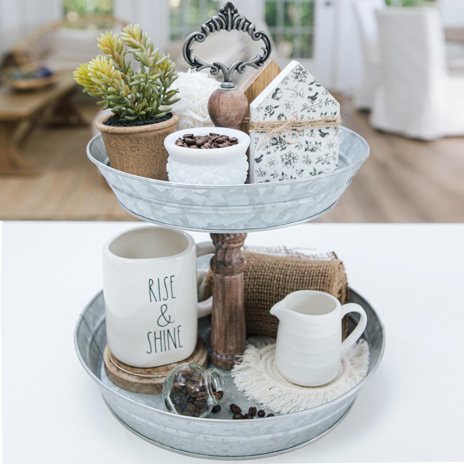 galvanized plant saucer Galvanized + Wood 2-Tiered Tray – Felt Creative Home Goods