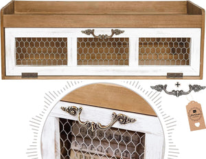 Chicken wire countertop organizer featuring a farmhouse chicken wire countertop shelving cabinet and a farmhouse chicken wire countertop shelf design.